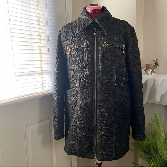 Cappopera Jeans women black crinkled wool blend, zip up jacket. Size 34. Used. - Picture 6 of 7